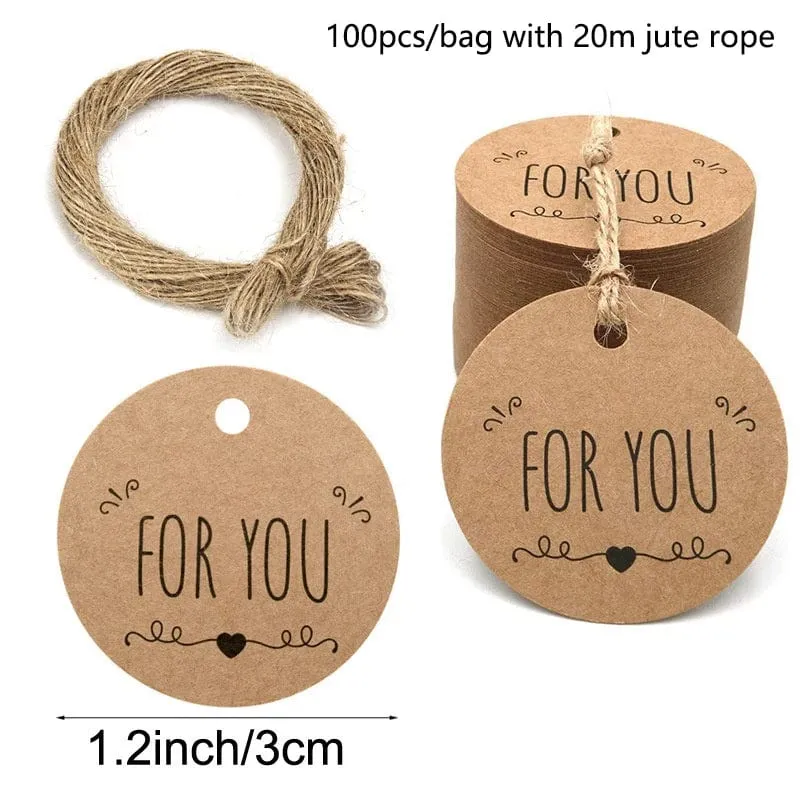 100 Stück runde Geschenkanhänger aus Kraftpapier zum Backen, bedruckte Etiketten, Feiern, Etiketten, handgefertigt, für Hochzeit, Party, Dekoration, Verpackung, Hängepapier