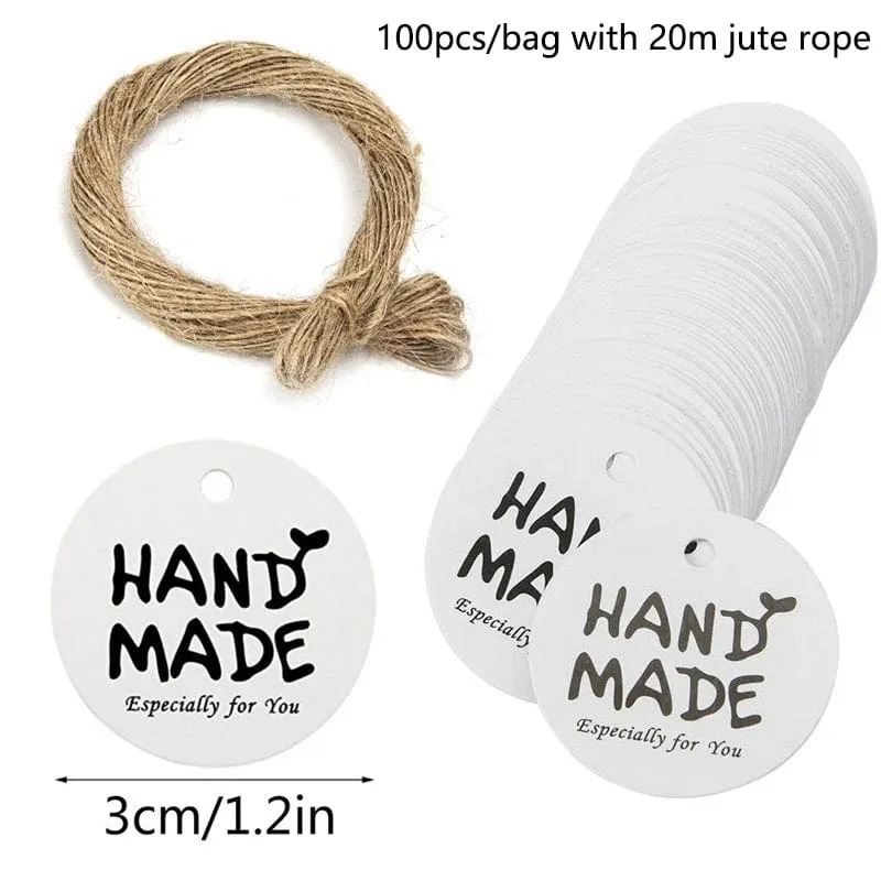 100 Stück runde Geschenkanhänger aus Kraftpapier zum Backen, bedruckte Etiketten, Feiern, Etiketten, handgefertigt, für Hochzeit, Party, Dekoration, Verpackung, Hängepapier