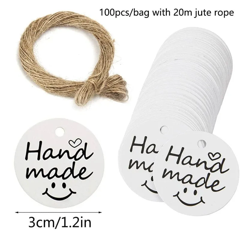 100 Stück runde Geschenkanhänger aus Kraftpapier zum Backen, bedruckte Etiketten, Feiern, Etiketten, handgefertigt, für Hochzeit, Party, Dekoration, Verpackung, Hängepapier