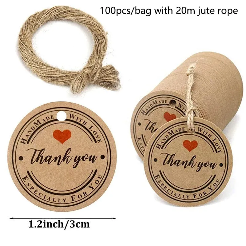 100 Stück runde Geschenkanhänger aus Kraftpapier zum Backen, bedruckte Etiketten, Feiern, Etiketten, handgefertigt, für Hochzeit, Party, Dekoration, Verpackung, Hängepapier