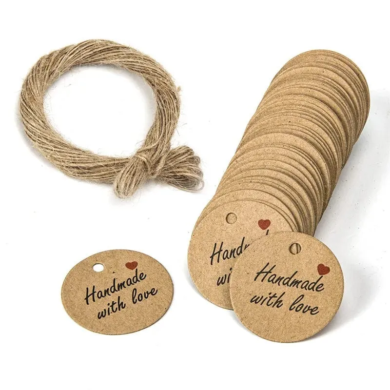 100 Stück runde Geschenkanhänger aus Kraftpapier zum Backen, bedruckte Etiketten, Feiern, Etiketten, handgefertigt, für Hochzeit, Party, Dekoration, Verpackung, Hängepapier