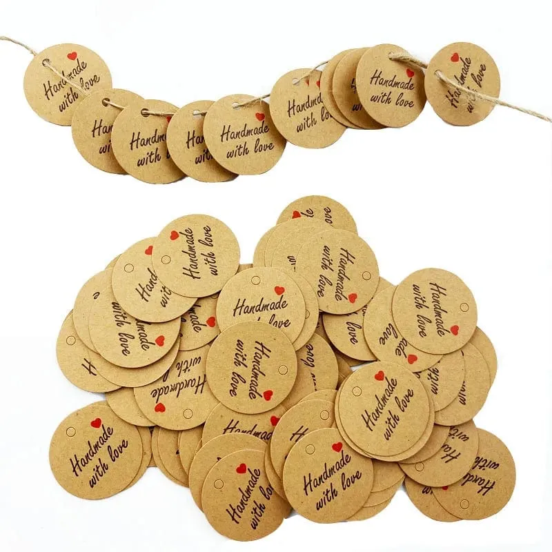 100 Stück runde Geschenkanhänger aus Kraftpapier zum Backen, bedruckte Etiketten, Feiern, Etiketten, handgefertigt, für Hochzeit, Party, Dekoration, Verpackung, Hängepapier
