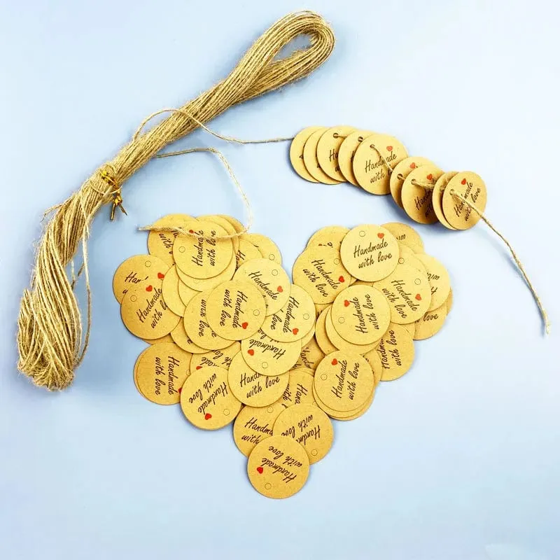 100 Stück runde Geschenkanhänger aus Kraftpapier zum Backen, bedruckte Etiketten, Feiern, Etiketten, handgefertigt, für Hochzeit, Party, Dekoration, Verpackung, Hängepapier