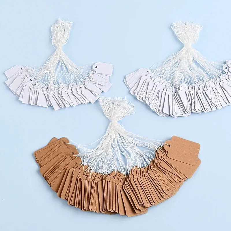 100 Stück Schmuckanhänger mit Seilringen, Preisschilder, weißes Kraftpapier, handgeschriebene Papierkarten, rechteckige, leere Gartenanhänger