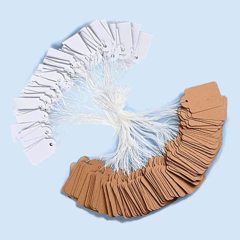 100 Stück Schmuckanhänger mit Seilringen, Preisschilder, weißes Kraftpapier, handgeschriebene Papierkarten, rechteckige, leere Gartenanhänger