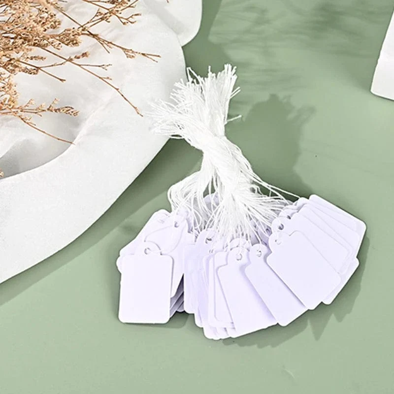 100 Stück Schmuckanhänger mit Seilringen, Preisschilder, weißes Kraftpapier, handgeschriebene Papierkarten, rechteckige, leere Gartenanhänger