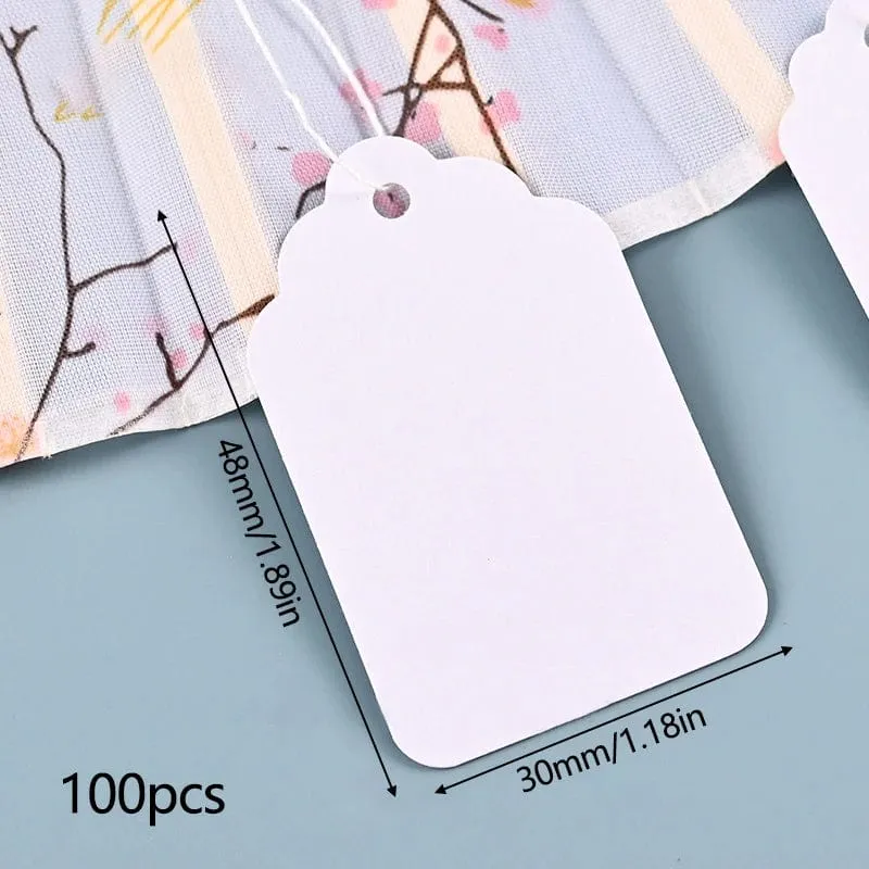 100 Stück Schmuckanhänger mit Seilringen, Preisschilder, weißes Kraftpapier, handgeschriebene Papierkarten, rechteckige, leere Gartenanhänger