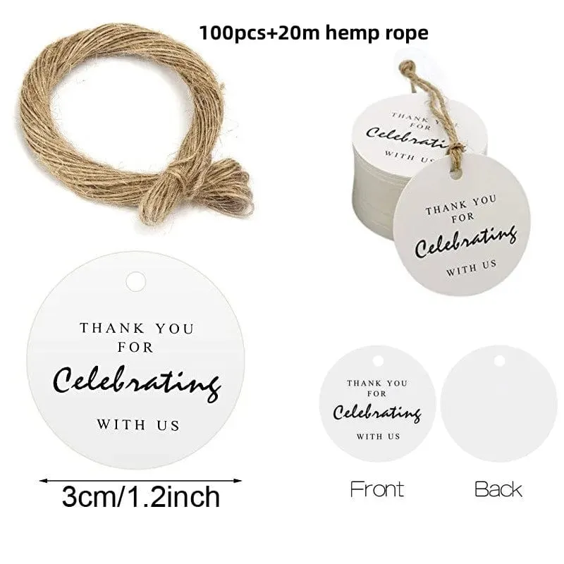100 Stück + 20 m Hanfseil. Danke, dass Sie mit uns feiern. Handgefertigte Anhänger, Geschenkdekorationen, leere Preisschilder