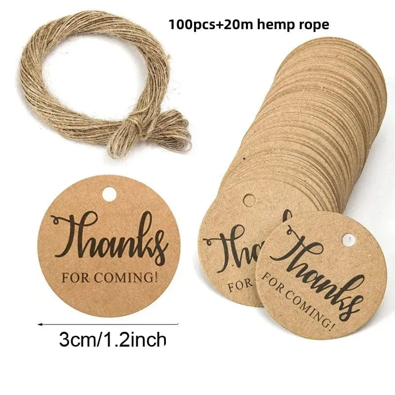 100 Stück + 20 m Hanfseil. Danke, dass Sie mit uns feiern. Handgefertigte Anhänger, Geschenkdekorationen, leere Preisschilder