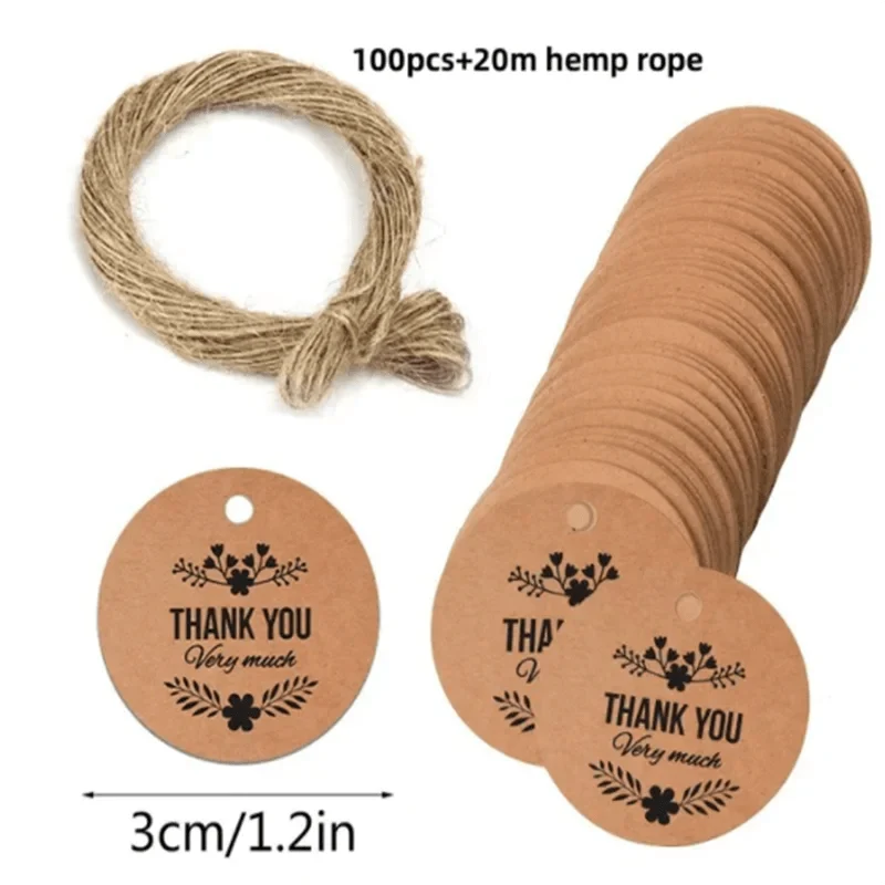 100 Stück + 20 m Hanfseil. Danke, dass Sie mit uns feiern. Handgefertigte Anhänger, Geschenkdekorationen, leere Preisschilder