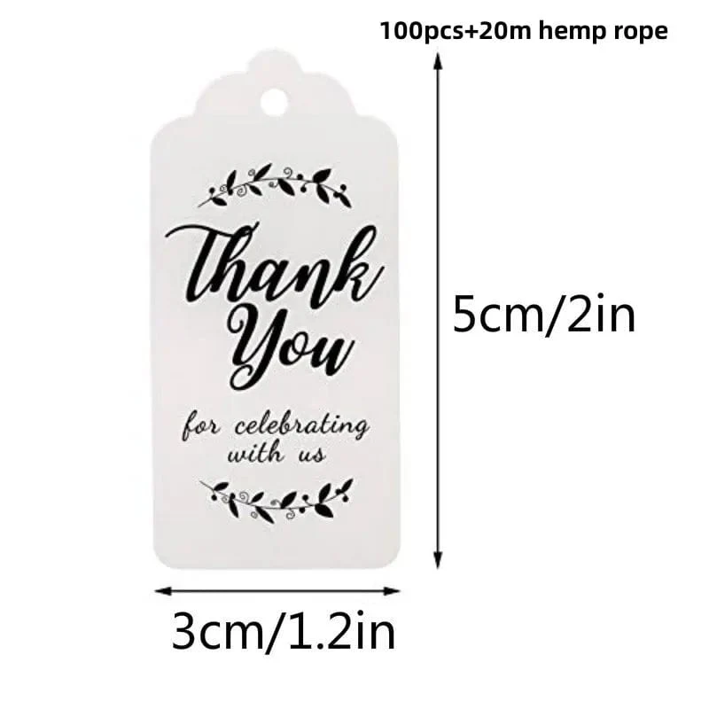 100 Stück + 20 m Hanfseil. Danke, dass Sie mit uns feiern. Handgefertigte Anhänger, Geschenkdekorationen, leere Preisschilder
