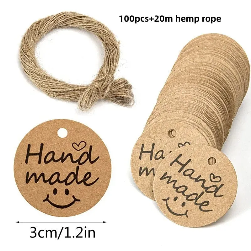 100 Stück + 20 m Hanfseil. Danke, dass Sie mit uns feiern. Handgefertigte Anhänger, Geschenkdekorationen, leere Preisschilder