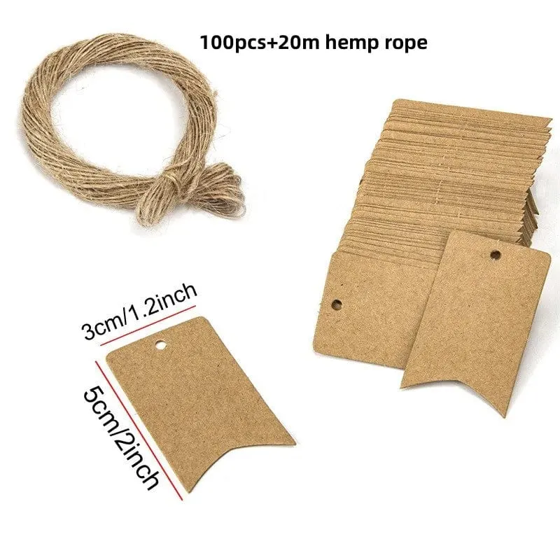100 Stück + 20 m Hanfseil. Danke, dass Sie mit uns feiern. Handgefertigte Anhänger, Geschenkdekorationen, leere Preisschilder
