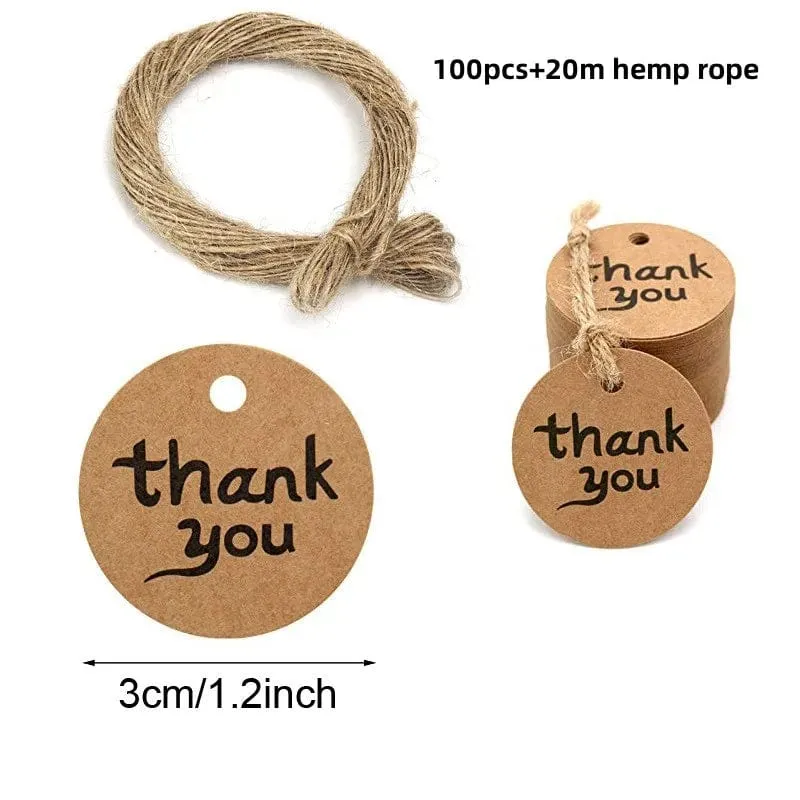 100 Stück + 20 m Hanfseil. Danke, dass Sie mit uns feiern. Handgefertigte Anhänger, Geschenkdekorationen, leere Preisschilder
