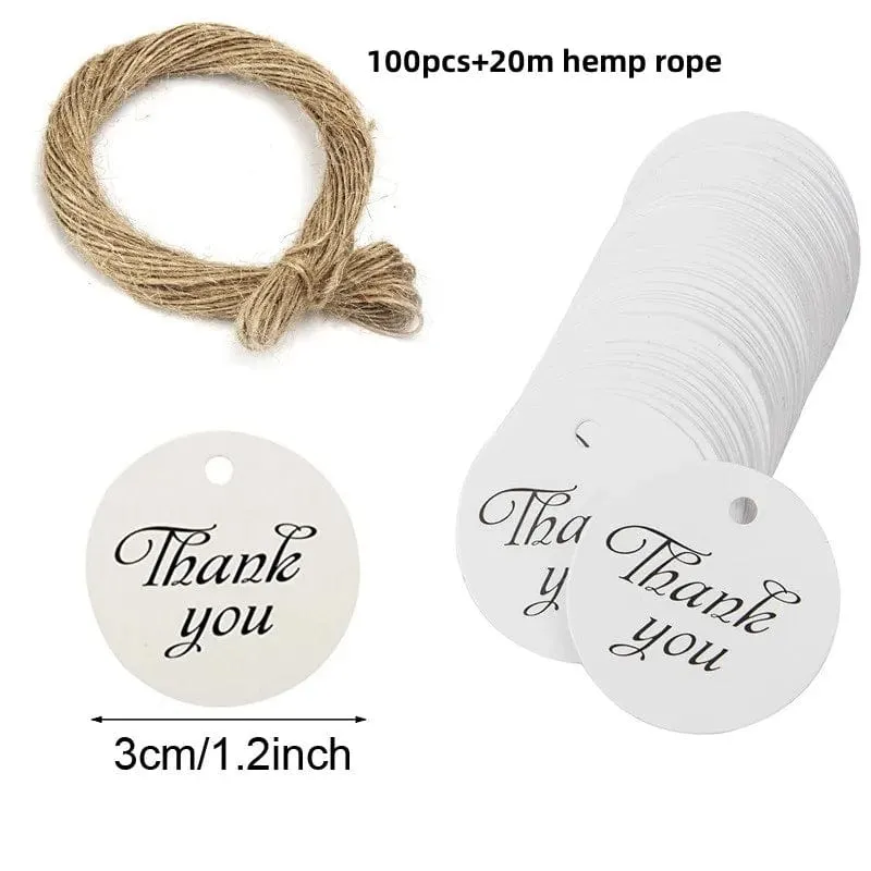 100 Stück + 20 m Hanfseil. Danke, dass Sie mit uns feiern. Handgefertigte Anhänger, Geschenkdekorationen, leere Preisschilder