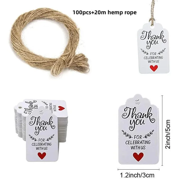 100 Stück + 20 m Hanfseil. Danke, dass Sie mit uns feiern. Handgefertigte Anhänger, Geschenkdekorationen, leere Preisschilder