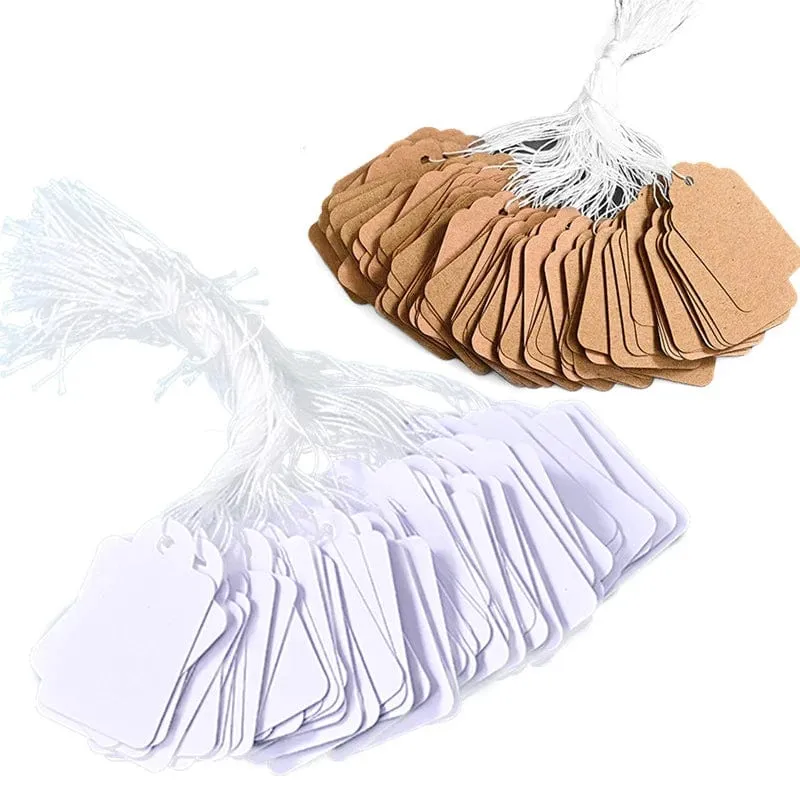 100 Stück handgefertigte Preisschilder aus Kraftpapier, Kleideretiketten, Papierkarten, Hängeetiketten für handgefertigte Artikel, Waren, Schmucketiketten