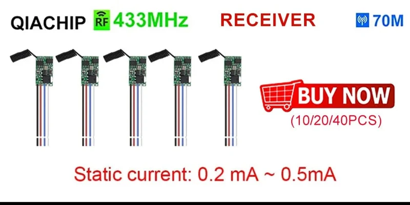 QIACHIP 40 Stück 433.92 MHz Universal Wireless DC 3.6 V-24 V Fernbedienungsschalter 1 CH RF Relais Empfänger LED Licht Controller DIY Kit