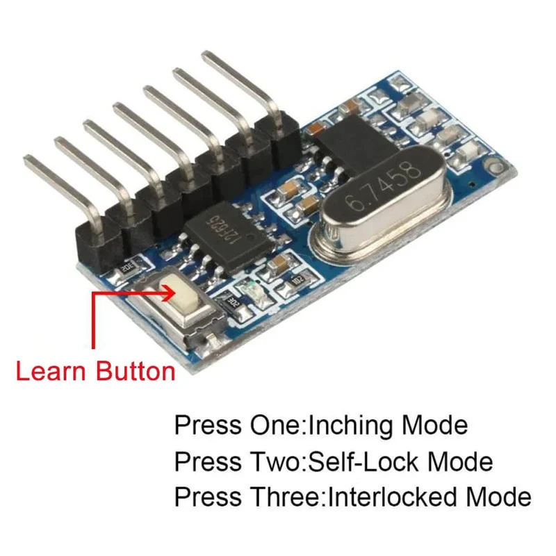 433 MHz Drahtloser RF-Fernbedienungsschalter EV1527 Lerncode 4-Kanal-Relais-Empfängermodul und Ein-/Aus-Sender für DIY-Kit