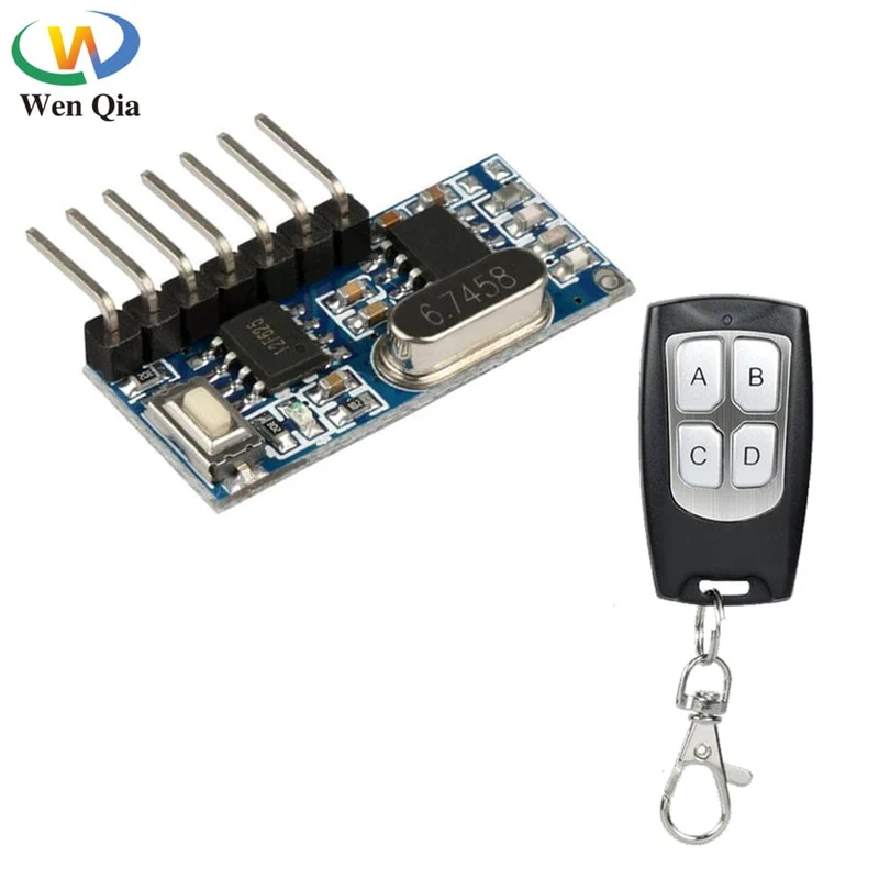 433 MHz Drahtloser RF-Fernbedienungsschalter EV1527 Lerncode 4-Kanal-Relais-Empfängermodul und Ein-/Aus-Sender für DIY-Kit