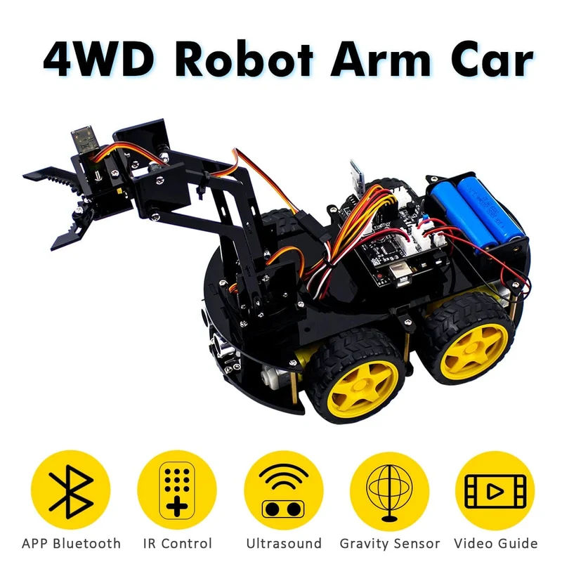LAFVIN Mechanisches 4WD-Roboterarm-Auto-Kit für Arduino Smart Robot Car Set für Lern- und Bildungsautomatisierungs-Kits