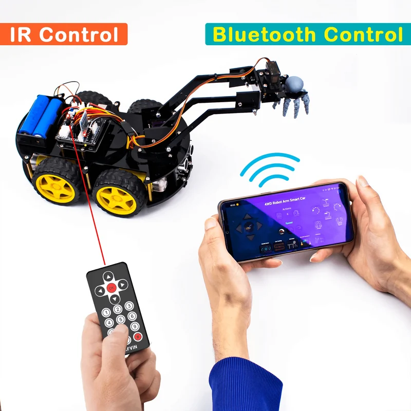 LAFVIN Mechanisches 4WD-Roboterarm-Auto-Kit für Arduino Smart Robot Car Set für Lern- und Bildungsautomatisierungs-Kits