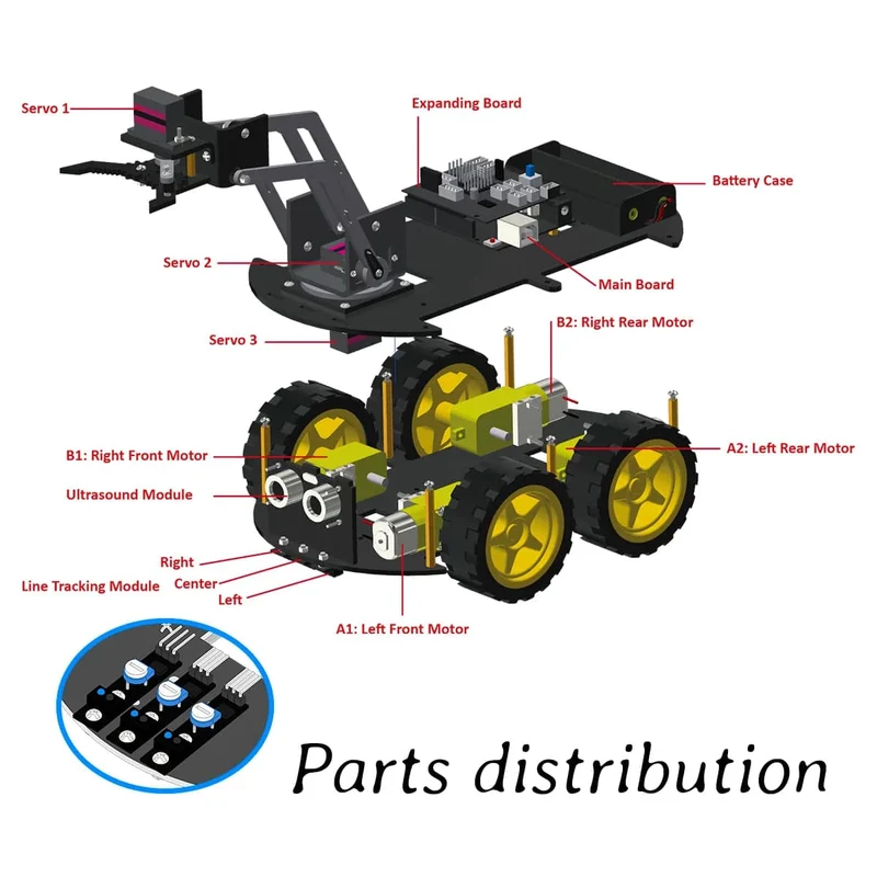 LAFVIN Mechanisches 4WD-Roboterarm-Auto-Kit für Arduino Smart Robot Car Set für Lern- und Bildungsautomatisierungs-Kits