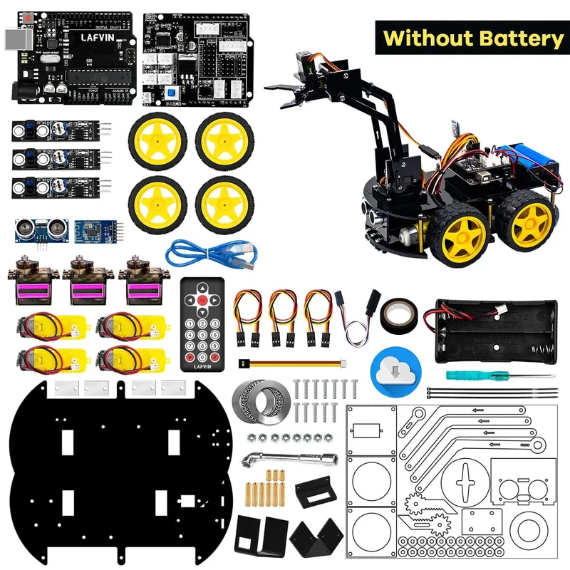 LAFVIN Mechanisches 4WD-Roboterarm-Auto-Kit für Arduino Smart Robot Car Set für Lern- und Bildungsautomatisierungs-Kits
