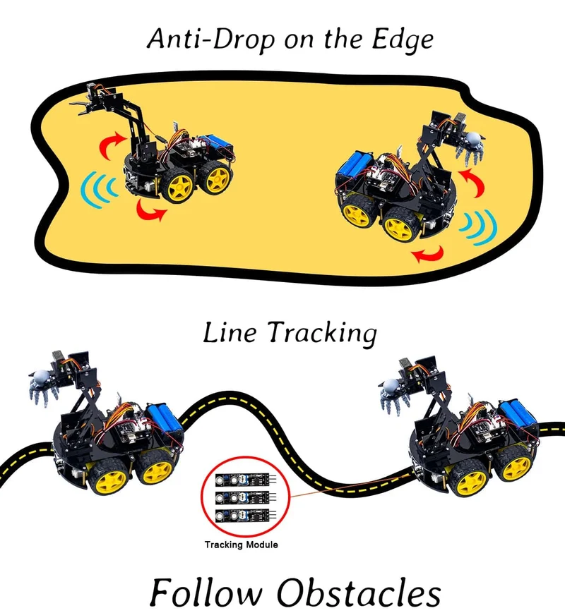 LAFVIN Mechanisches 4WD-Roboterarm-Auto-Kit für Arduino Smart Robot Car Set für Lern- und Bildungsautomatisierungs-Kits