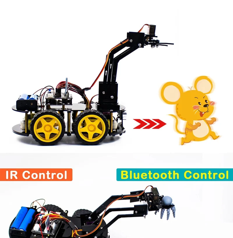 LAFVIN Mechanisches 4WD-Roboterarm-Auto-Kit für Arduino Smart Robot Car Set für Lern- und Bildungsautomatisierungs-Kits