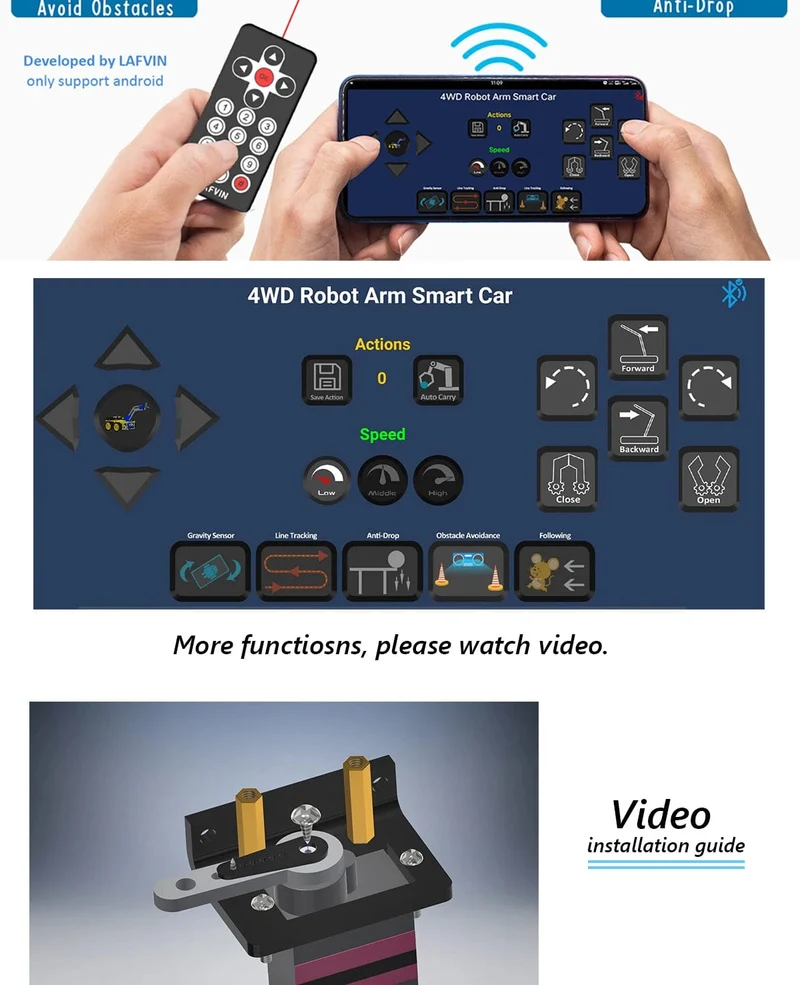LAFVIN Mechanisches 4WD-Roboterarm-Auto-Kit für Arduino Smart Robot Car Set für Lern- und Bildungsautomatisierungs-Kits
