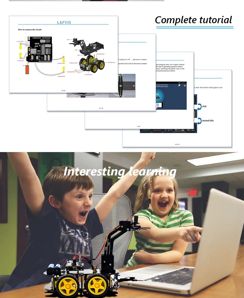 LAFVIN Mechanisches 4WD-Roboterarm-Auto-Kit für Arduino Smart Robot Car Set für Lern- und Bildungsautomatisierungs-Kits