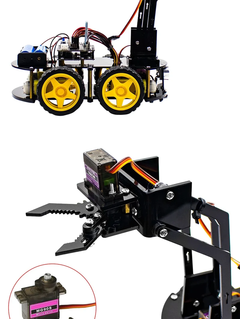 LAFVIN Mechanisches 4WD-Roboterarm-Auto-Kit für Arduino Smart Robot Car Set für Lern- und Bildungsautomatisierungs-Kits
