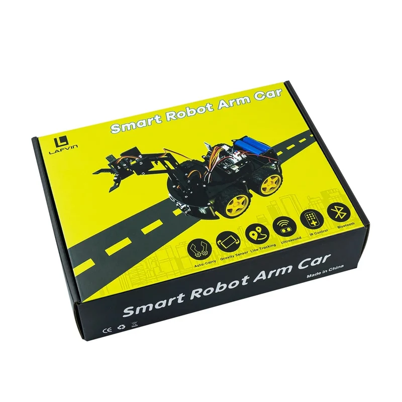LAFVIN Mechanisches 4WD-Roboterarm-Auto-Kit für Arduino Smart Robot Car Set für Lern- und Bildungsautomatisierungs-Kits