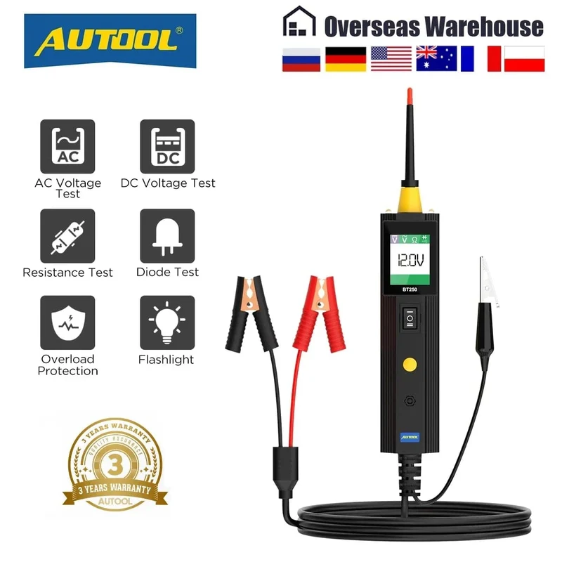 AUTOOL BT250 Stromkreistester Powerscan 6-30 V Automative Power Probe Kit LED-Anzeige Spannungspolaritätssucher Diagnosewerkzeug