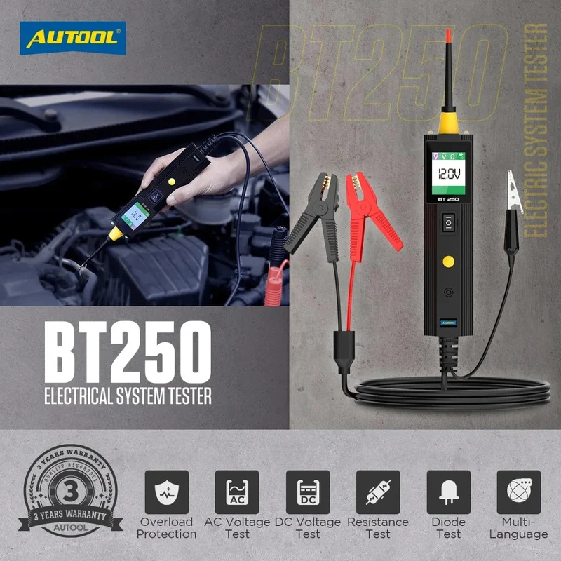 AUTOOL BT250 Stromkreistester Powerscan 6-30 V Automative Power Probe Kit LED-Anzeige Spannungspolaritätssucher Diagnosewerkzeug