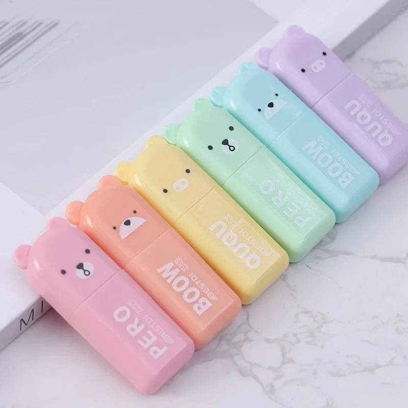 4/5/6 Stück Kawaii Bär Textmarker Niedliche Schreibwaren Marker Schräge Spitze Bonbonfarbe Fluoreszierender Pastellstift Schulbedarf