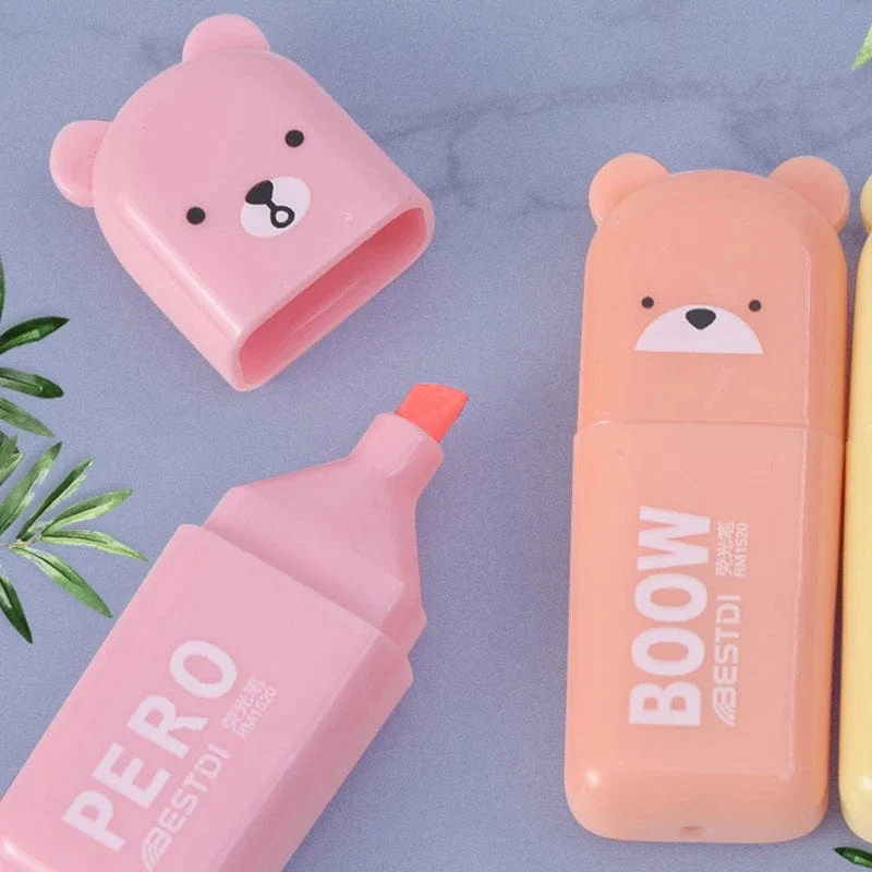 4/5/6 Stück Kawaii Bär Textmarker Niedliche Schreibwaren Marker Schräge Spitze Bonbonfarbe Fluoreszierender Pastellstift Schulbedarf