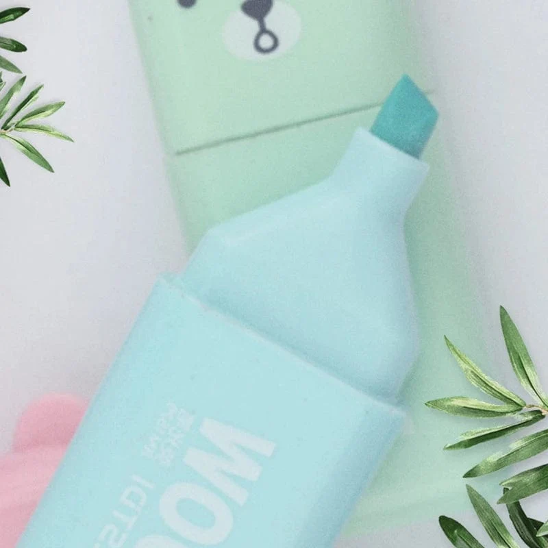 4/5/6 Stück Kawaii Bär Textmarker Niedliche Schreibwaren Marker Schräge Spitze Bonbonfarbe Fluoreszierender Pastellstift Schulbedarf