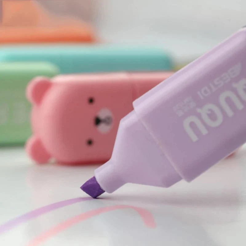 4/5/6 Stück Kawaii Bär Textmarker Niedliche Schreibwaren Marker Schräge Spitze Bonbonfarbe Fluoreszierender Pastellstift Schulbedarf