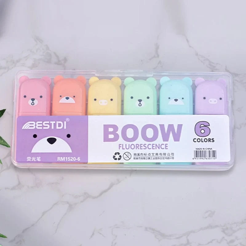 4/5/6 Stück Kawaii Bär Textmarker Niedliche Schreibwaren Marker Schräge Spitze Bonbonfarbe Fluoreszierender Pastellstift Schulbedarf