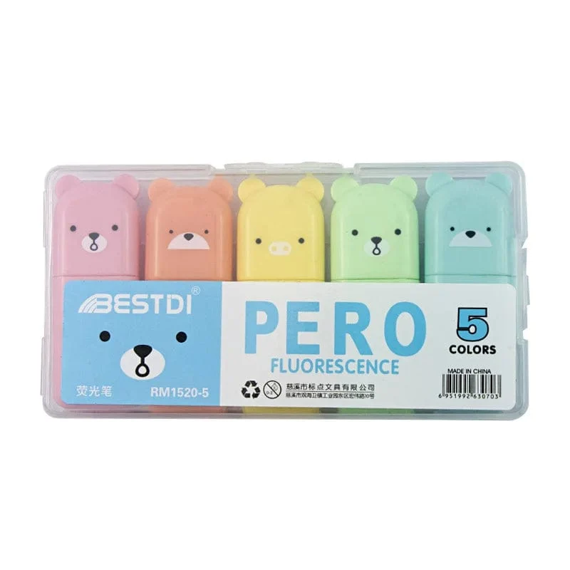 4/5/6 Stück Kawaii Bär Textmarker Niedliche Schreibwaren Marker Schräge Spitze Bonbonfarbe Fluoreszierender Pastellstift Schulbedarf