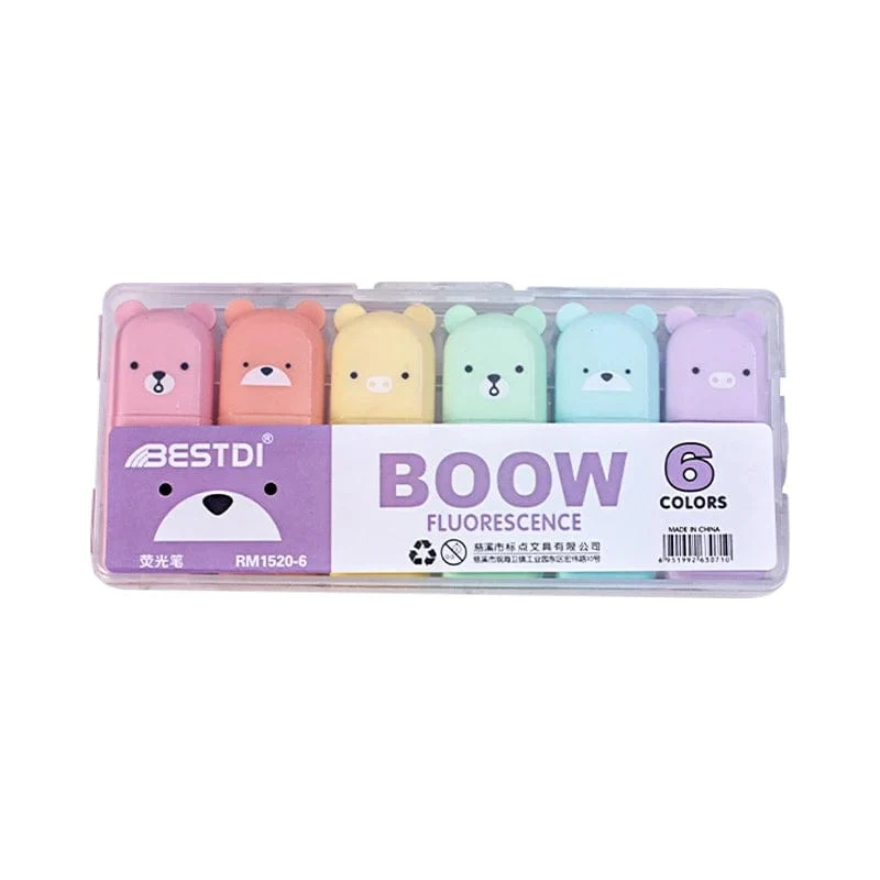 4/5/6 Stück Kawaii Bär Textmarker Niedliche Schreibwaren Marker Schräge Spitze Bonbonfarbe Fluoreszierender Pastellstift Schulbedarf