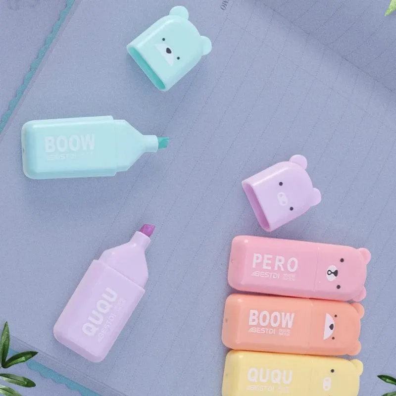 4/5/6 Stück Kawaii Bär Textmarker Niedliche Schreibwaren Marker Schräge Spitze Bonbonfarbe Fluoreszierender Pastellstift Schulbedarf