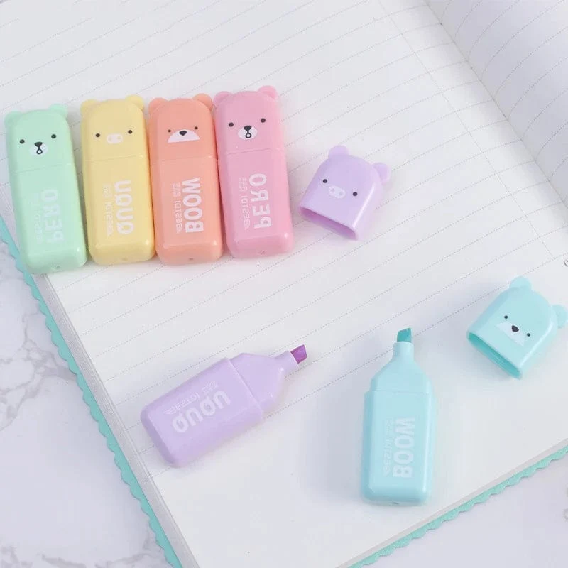 4/5/6 Stück Kawaii Bär Textmarker Niedliche Schreibwaren Marker Schräge Spitze Bonbonfarbe Fluoreszierender Pastellstift Schulbedarf