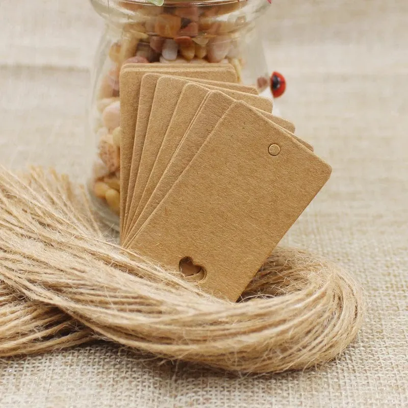 100 stücke + 100 hanf string 5*3cm neue stil rechteckigen schwarz/Kraft Papier Leere Karte Hand ziehen Geschenk Label Tags Herz
