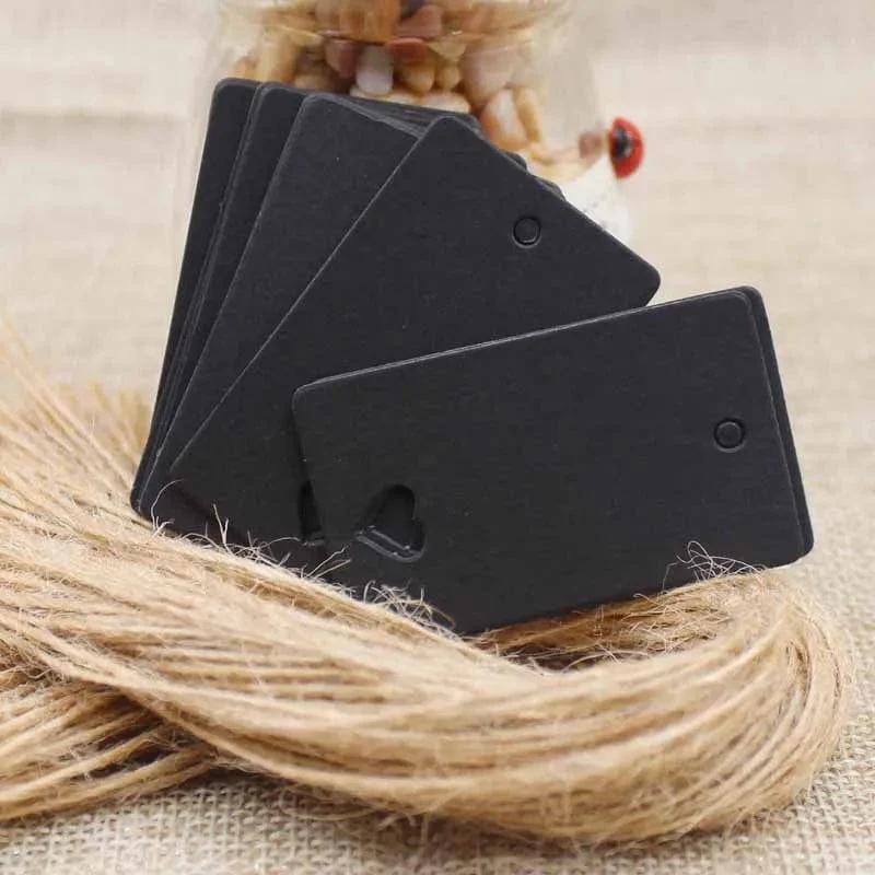 100 stücke + 100 hanf string 5*3cm neue stil rechteckigen schwarz/Kraft Papier Leere Karte Hand ziehen Geschenk Label Tags Herz