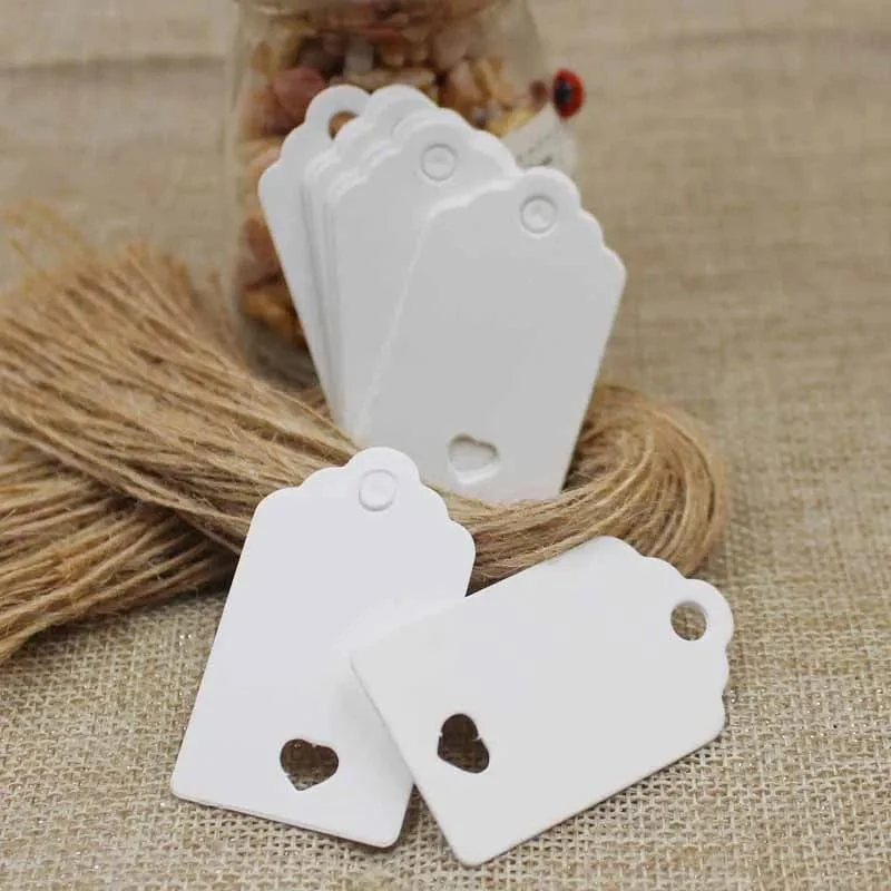 100 stücke + 100 hanf string 5*3cm neue stil rechteckigen schwarz/Kraft Papier Leere Karte Hand ziehen Geschenk Label Tags Herz