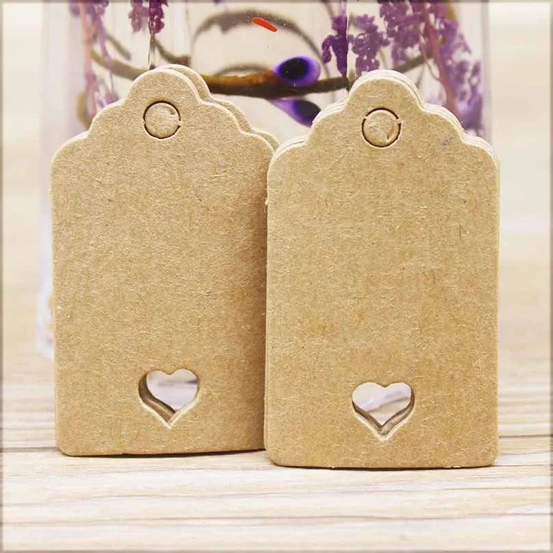 100 stücke + 100 hanf string 5*3cm neue stil rechteckigen schwarz/Kraft Papier Leere Karte Hand ziehen Geschenk Label Tags Herz