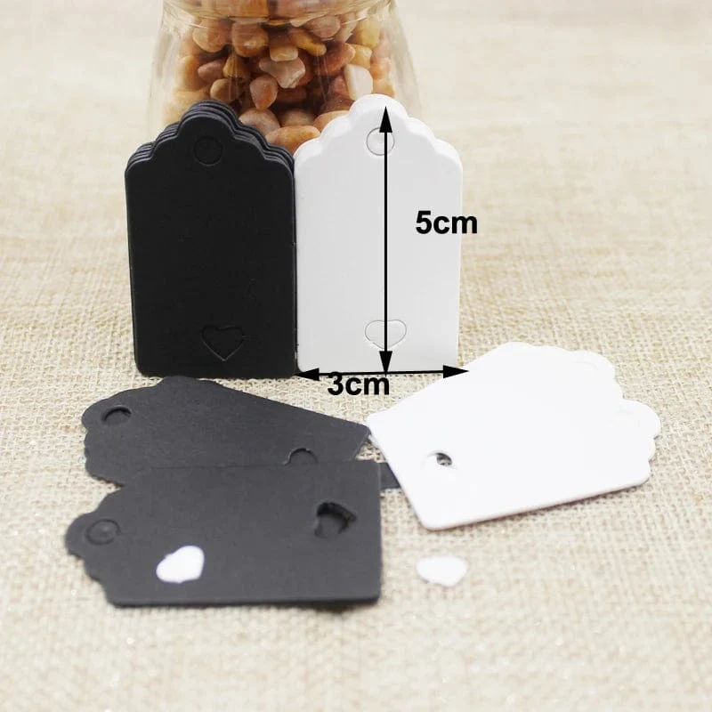 100 stücke + 100 hanf string 5*3cm neue stil rechteckigen schwarz/Kraft Papier Leere Karte Hand ziehen Geschenk Label Tags Herz